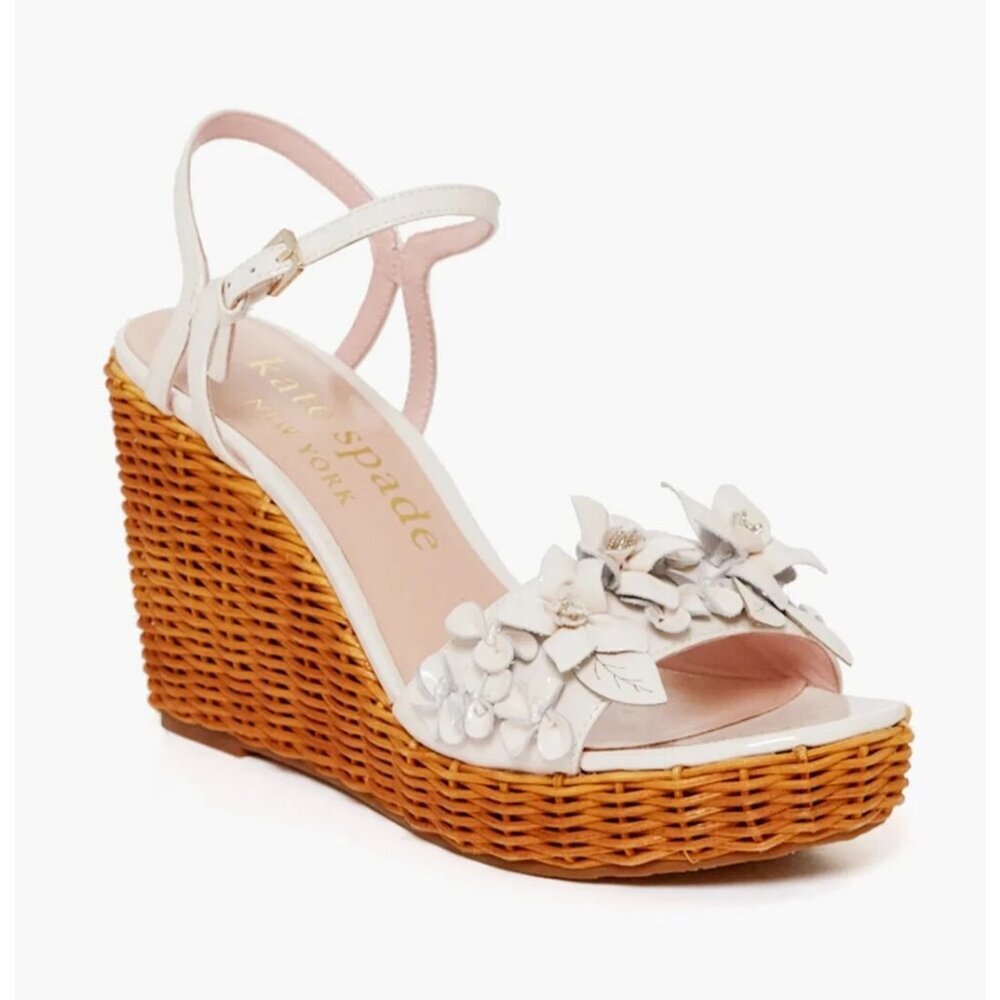 Kate Spade New York Fiori Wicker Wedge Parchment Sandals Women Size 11